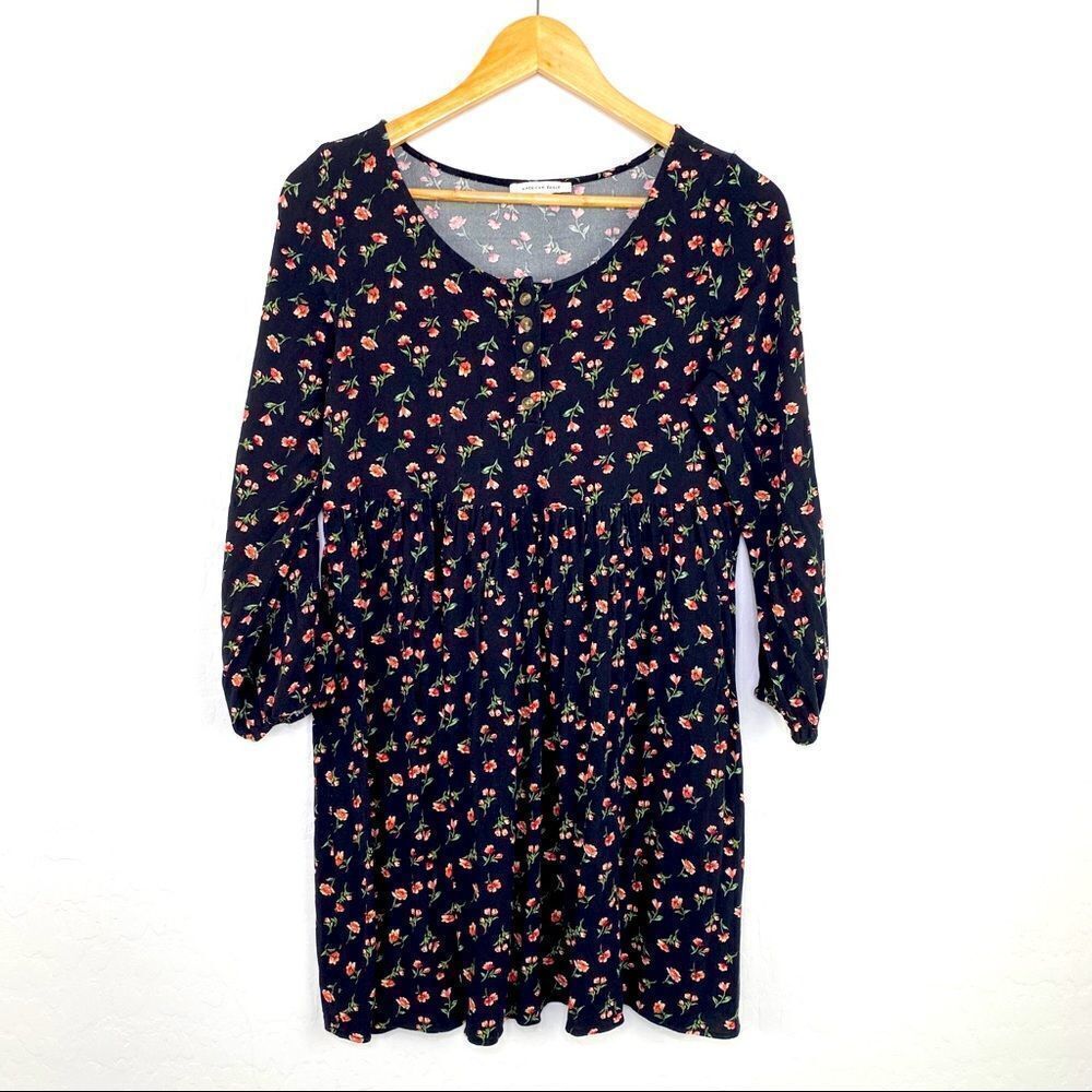 American eagle black floral baby doll dress small